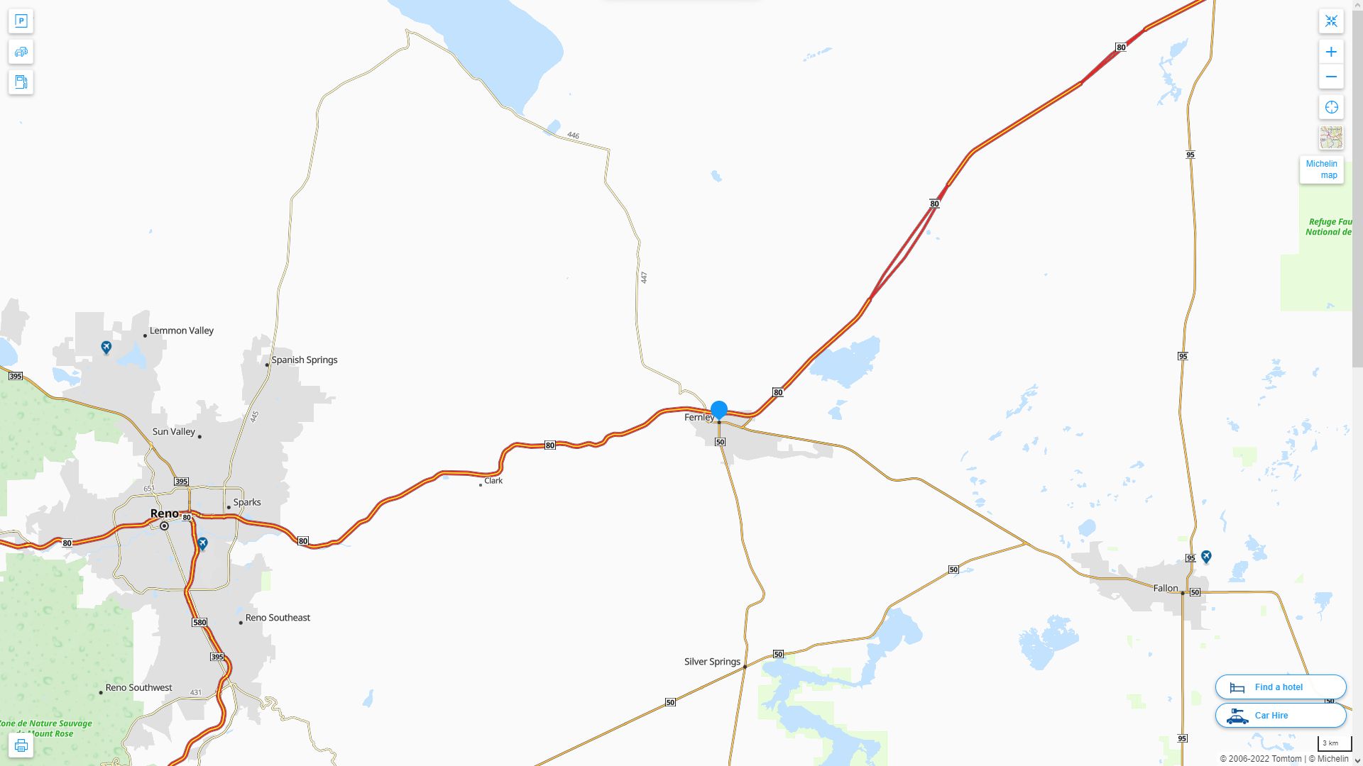 Fernley Nevada Highway and Road Map